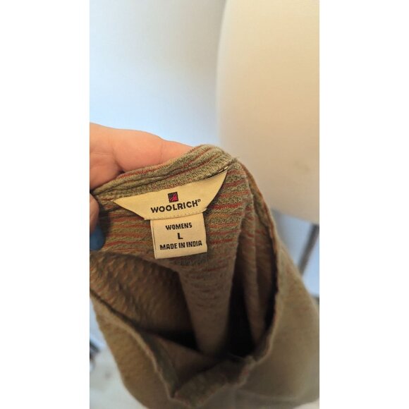 Woolrich Textured Long Sleeve Top Green/Red Stripes Large Outdoor - Picture 3 of 6